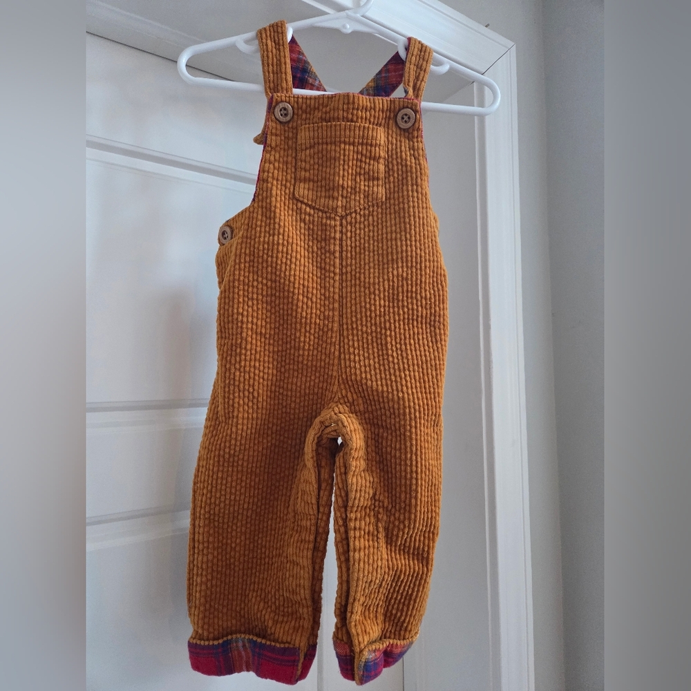 Tahari Kids Corduroy Overalls With Plaid Details 6-9mo